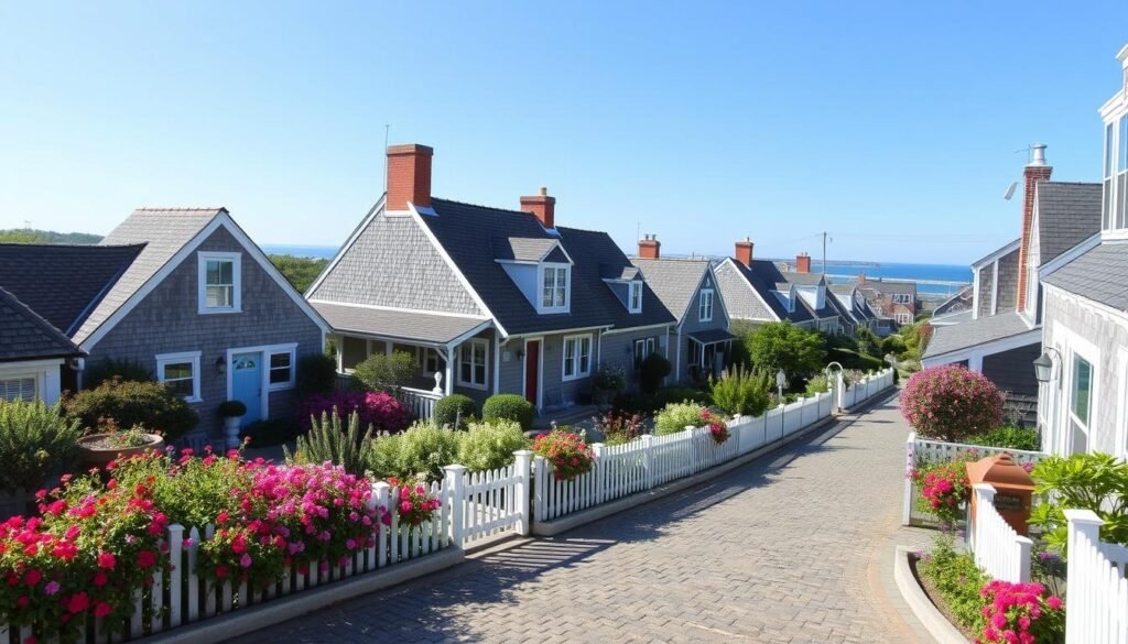 Luxury Nantucket rental home with manicured lawn, wraparound porch, and ocean backdrop