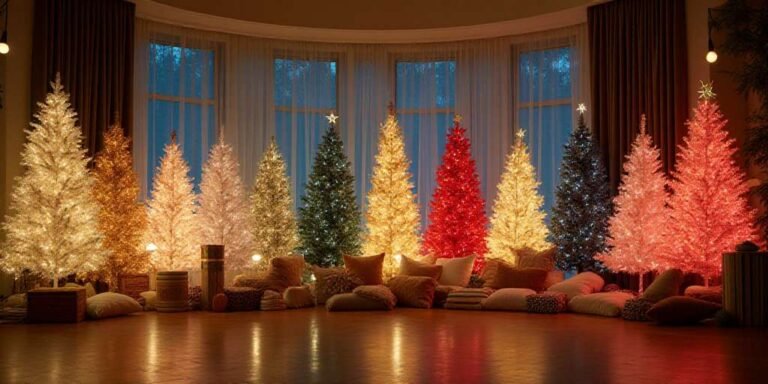 Christmas tree and decor in trending 2025 colors with elegant and modern design showcasing timeless holiday style.