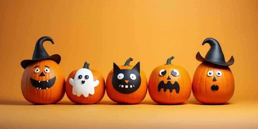 Painted pumpkin featuring cartoon character design for Halloween decoration