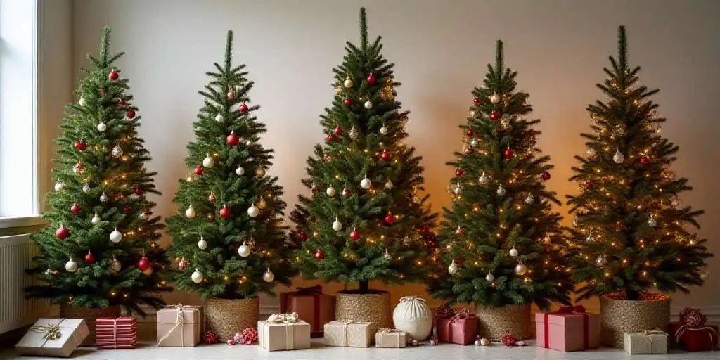 Vintage-inspired Christmas tree with multicolored lights, tinsel, and retro ornaments, styled for a nostalgic 2025 holiday look