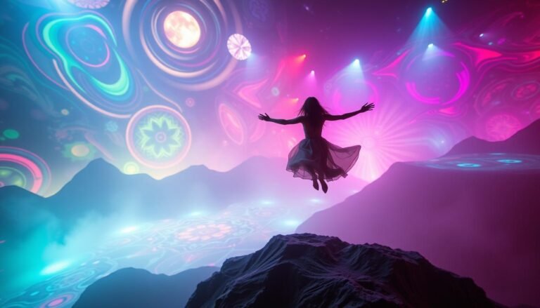 Image promotionnelle de Levitation Room jouant ‘Ooh Child’, illustrant l’esthétique psychédélique et vintage du groupe